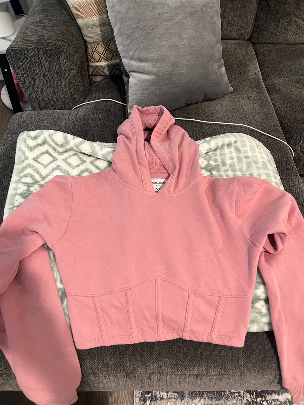 Hollister social tourist Women's Pink Hooded Cropped Sweatshirt